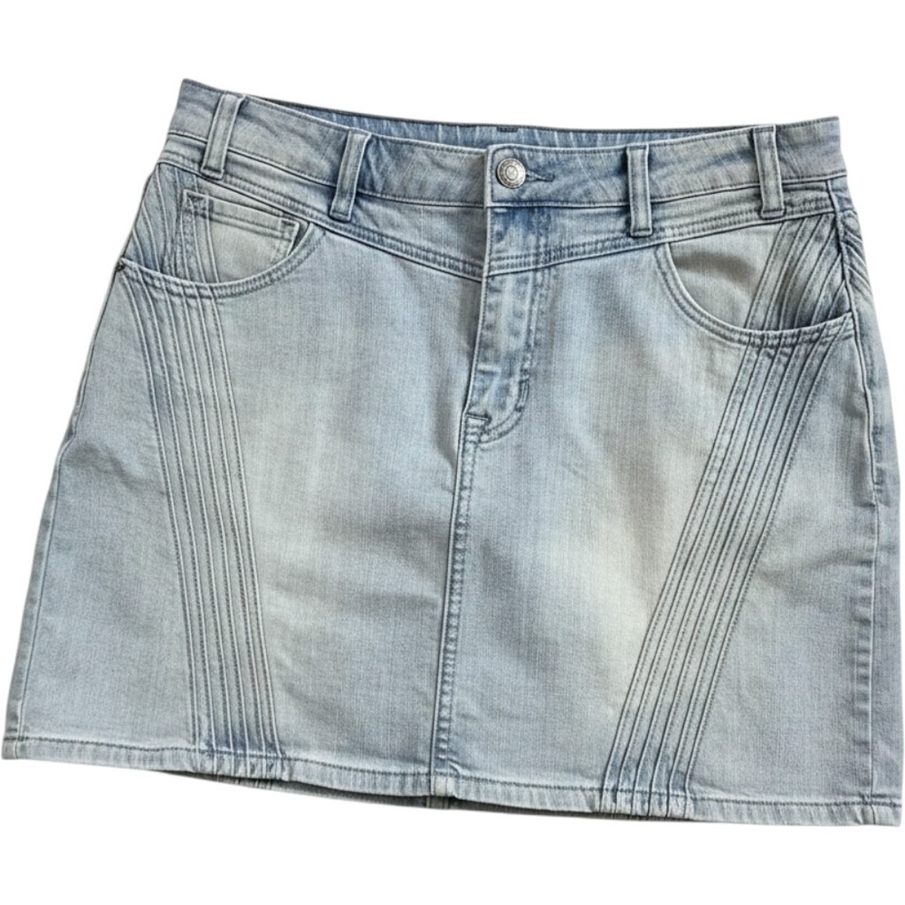 Rock & Roll Denim Womens High Rise Mini Skirt‎ Light Wash Blue Pintuck Size 31